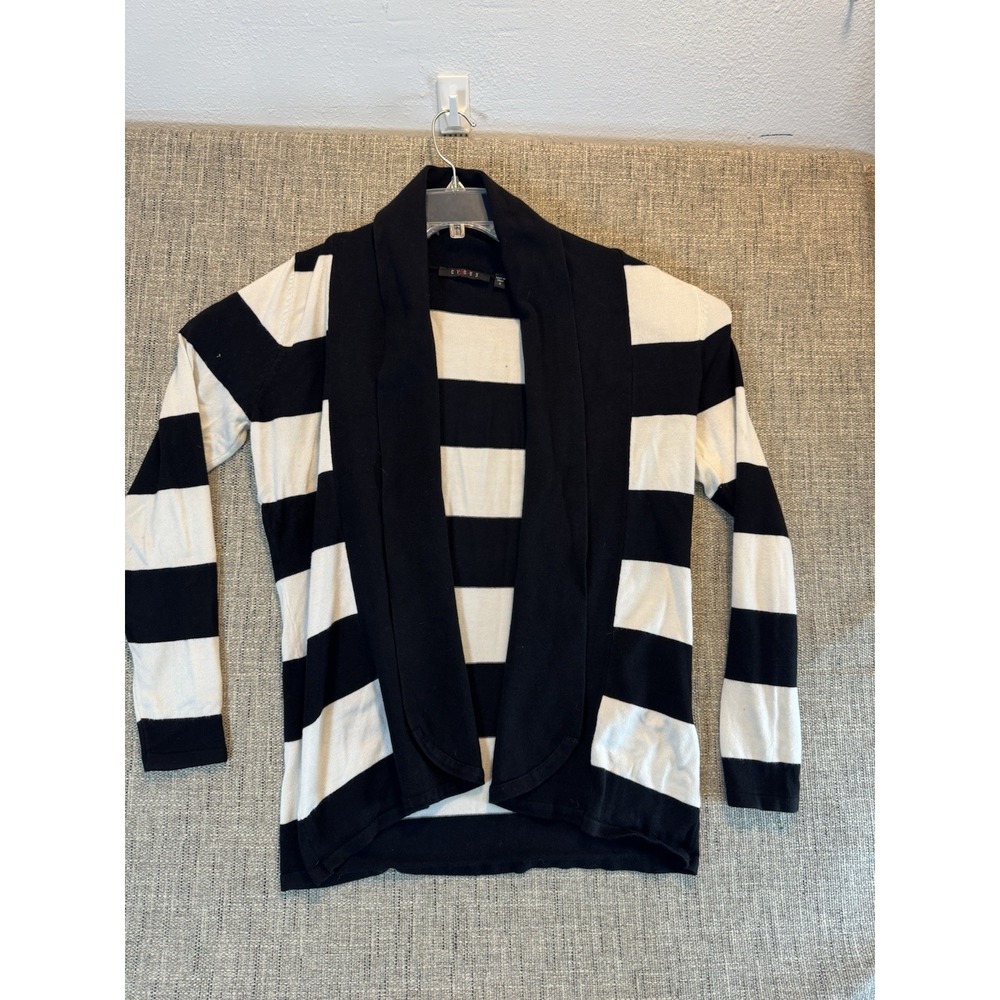 Cyrus Knit Long Sleeve Cardigan Sweater Drape‎ black And White Women's Small